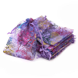 50pcs Pink Purple Organza Bags Christmas Candy Drawstring Pouches Gift Bag