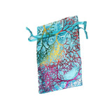 100pcs Coral Print Drawstring Bags Silk Organza Gift Pouch