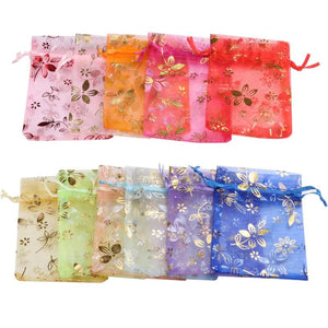 20pcs Organza Jewelry Bag Red Bauhinia Flower Gift Pouch Packaging Bags