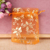 20pcs Organza Jewelry Bag Red Bauhinia Flower Gift Pouch Packaging Bags