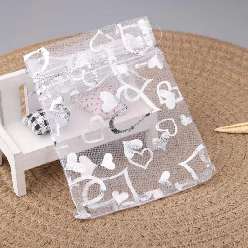 50pcs Love Heart Organza Bags Wedding Candy Gift Pouches