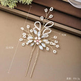 Pearl Crystal Wedding Hair Accessories Bride Flower Hairpins U Shaped Hair Clip