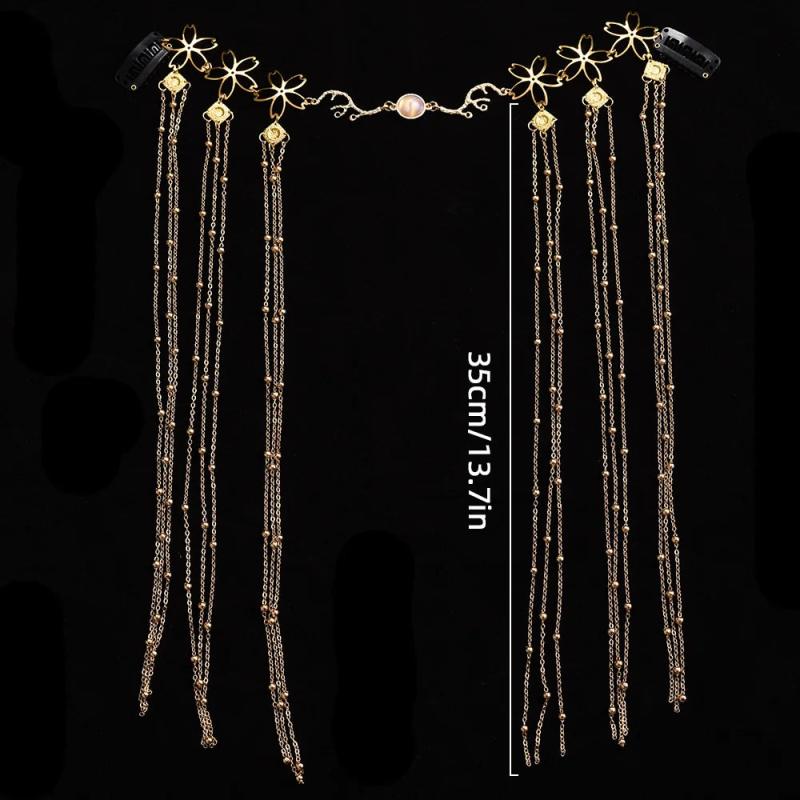 Vintage Rhombus Hair Crown Chinese Style Rhinestone Hairband Tassel Tiara
