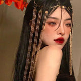 Vintage Rhombus Hair Crown Chinese Style Rhinestone Hairband Tassel Tiara