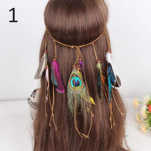 Boho Indian Feather Headband Adjustable Headdress Women Girl Hair Accessories