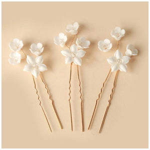 Ceramic Flower Hairpins U Shaped Hair Sticks for Bride Wedding Hair