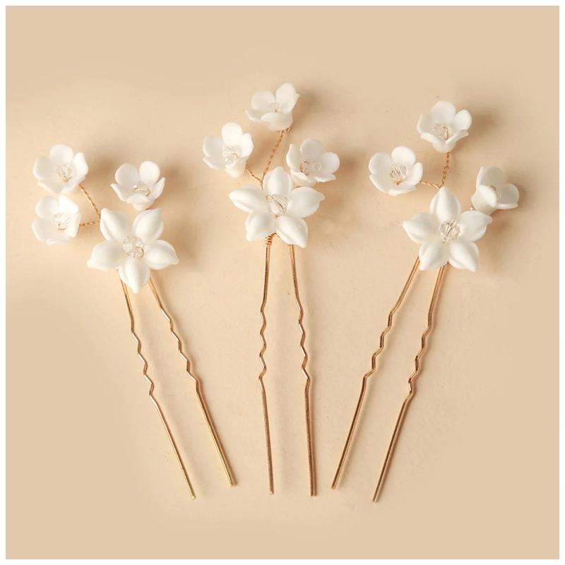 Ceramic Flower Hairpins U Shaped Hair Sticks for Bride Wedding Hair