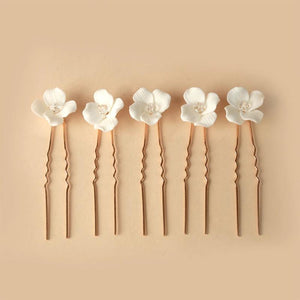 Ceramic Flower Hairpins U Shaped Hair Sticks for Bride Wedding Hair