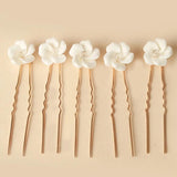 Ceramic Flower Hairpins U Shaped Hair Sticks for Bride Wedding Hair