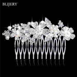 Silver Pearl Crystal Flower Wedding Hair Combs for Women Hair Jewelry