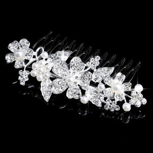Silver Pearl Crystal Flower Wedding Hair Combs for Women Hair Jewelry
