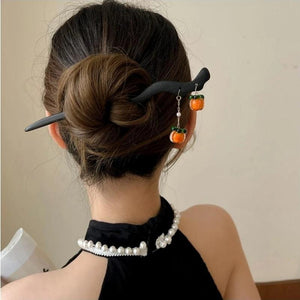 Vintage Orange Fruit Wood Drop Hair Sticks for Women Chinese Hairclip