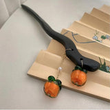 Vintage Orange Fruit Wood Drop Hair Sticks for Women Chinese Hairclip