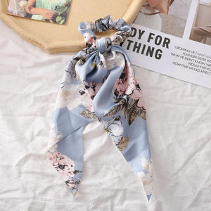 Streamer Silk Scarf Headband for Women Retro Printing Circle Head Rope