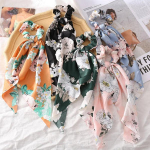 Streamer Silk Scarf Headband for Women Retro Printing Circle Head Rope