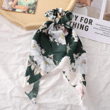 Streamer Silk Scarf Headband for Women Retro Printing Circle Head Rope