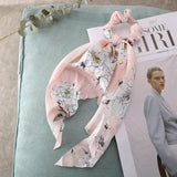 Streamer Silk Scarf Headband for Women Retro Printing Circle Head Rope