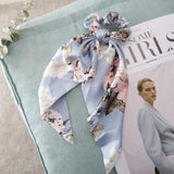 Streamer Silk Scarf Headband for Women Retro Printing Circle Head Rope