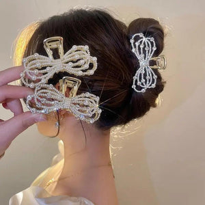 Vintage Pearl Bow Geometric Hair Clip Decoration