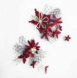 2Pcs Red Women Hair Accessories Butterfly Flower Hairpins Hairband