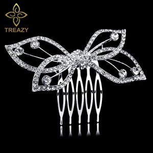 Silver Plated Bow Tie Shape Bridal Hair Comb for Women Girls