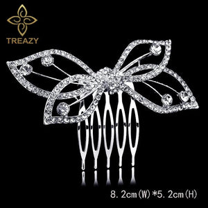 Silver Plated Bow Tie Shape Bridal Hair Comb for Women Girls