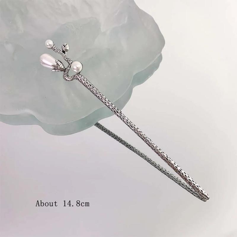 Vintage Slub Pearls Flowers Hairpin Women Ancient Style Hanfu Headdress