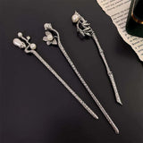 Vintage Slub Pearls Flowers Hairpin Women Ancient Style Hanfu Headdress