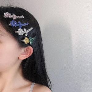 French Flower Glass Crystal Hairpin Retro Side Clip Bangs Clip Harajuku Hair Acc