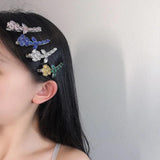 French Flower Glass Crystal Hairpin Retro Side Clip Bangs Clip Harajuku Hair Acc