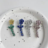 French Flower Glass Crystal Hairpin Retro Side Clip Bangs Clip Harajuku Hair Acc