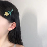 French Flower Glass Crystal Hairpin Retro Side Clip Bangs Clip Harajuku Hair Acc
