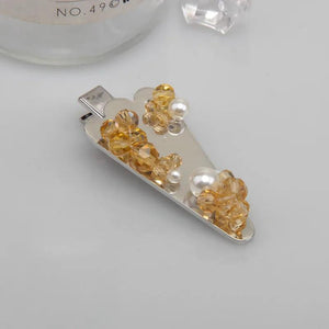 Yellow Pearl Flower Triangle Christmas Tree Hairpin Side Clip