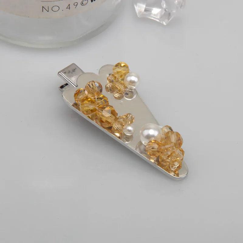 Yellow Pearl Flower Triangle Christmas Tree Hairpin Side Clip