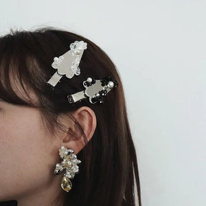 Yellow Pearl Flower Triangle Christmas Tree Hairpin Side Clip
