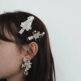 Yellow Pearl Flower Triangle Christmas Tree Hairpin Side Clip
