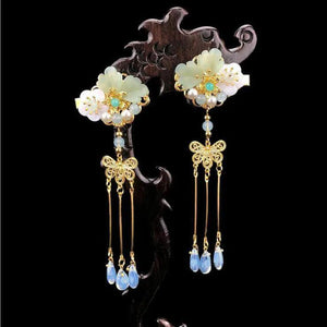 Green Fairy Rhinestone Hairpin Costume Headdress Hanfu Tassel Clip