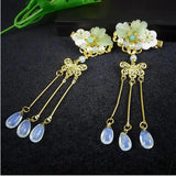 Green Fairy Rhinestone Hairpin Costume Headdress Hanfu Tassel Clip