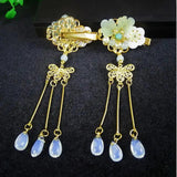 Green Fairy Rhinestone Hairpin Costume Headdress Hanfu Tassel Clip