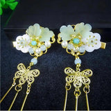 Green Fairy Rhinestone Hairpin Costume Headdress Hanfu Tassel Clip