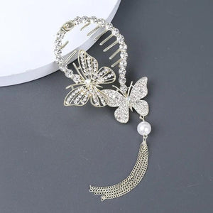 Women Ponytail Buckle Butterfly Pearl Tassel Hair Claw Fish Tail Clip