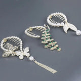 Women Ponytail Buckle Butterfly Pearl Tassel Hair Claw Fish Tail Clip