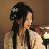 Green Flower Hairpin Tassel Pearl Headpiece Ancient Party Barrette Jewelry