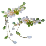 Green Flower Hairpin Tassel Pearl Headpiece Ancient Party Barrette Jewelry