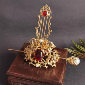 Antique Chinese Dragon Hair Crown Ancient Costume Headdress