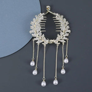 Vintage Pearl Tassel Rhinestone Hair Clip Bridal Headdress