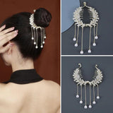 Vintage Pearl Tassel Rhinestone Hair Clip Bridal Headdress