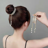 Vintage Pearl Tassel Rhinestone Hair Clip Bridal Headdress