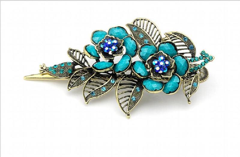 Vintage Crystal Flower Hair Pins Resin Hair Clip Retro Hairpin