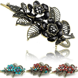 Vintage Crystal Flower Hair Pins Resin Hair Clip Retro Hairpin